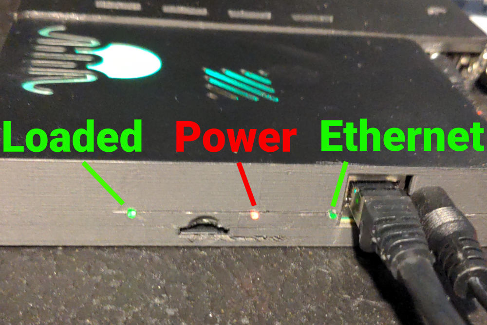 Power and Ethernet connections on the FPGA board